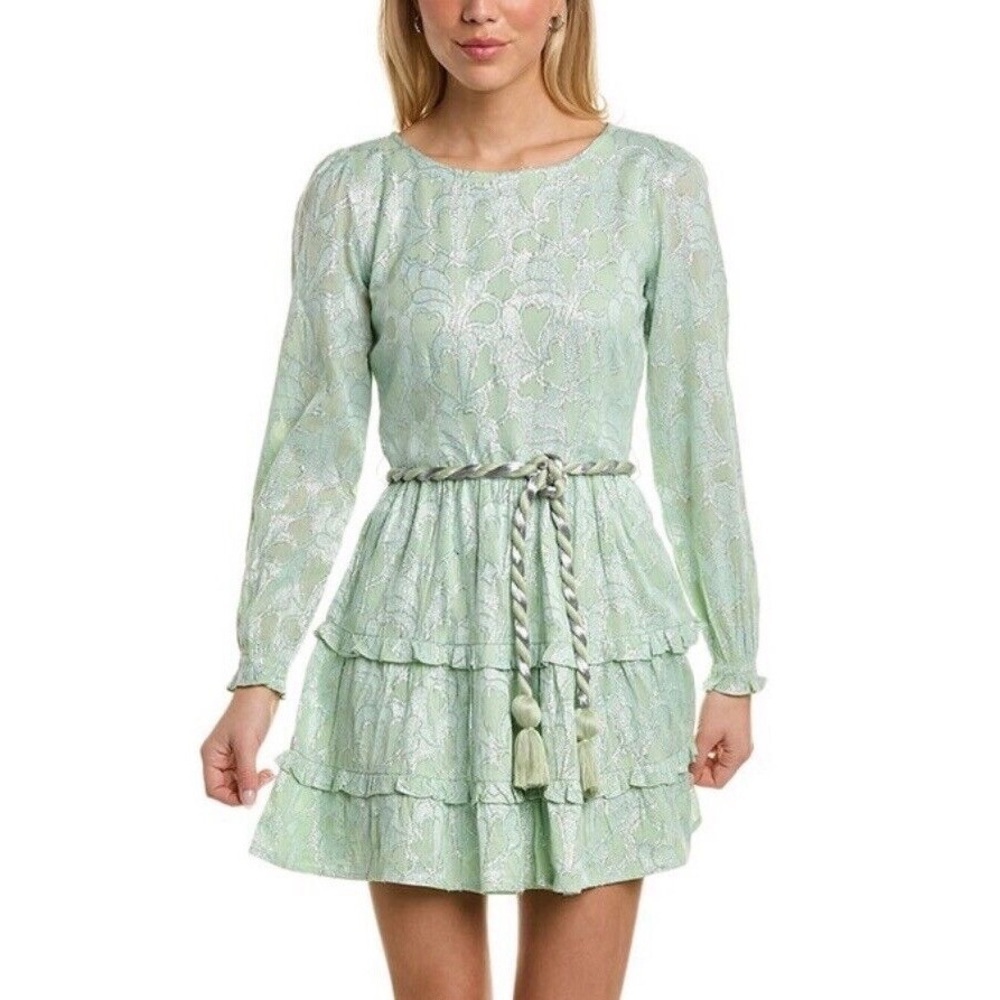 Roller‎ Rabbit NWT Clermont Nori Dress XS pastel mint green metallic long sleeve